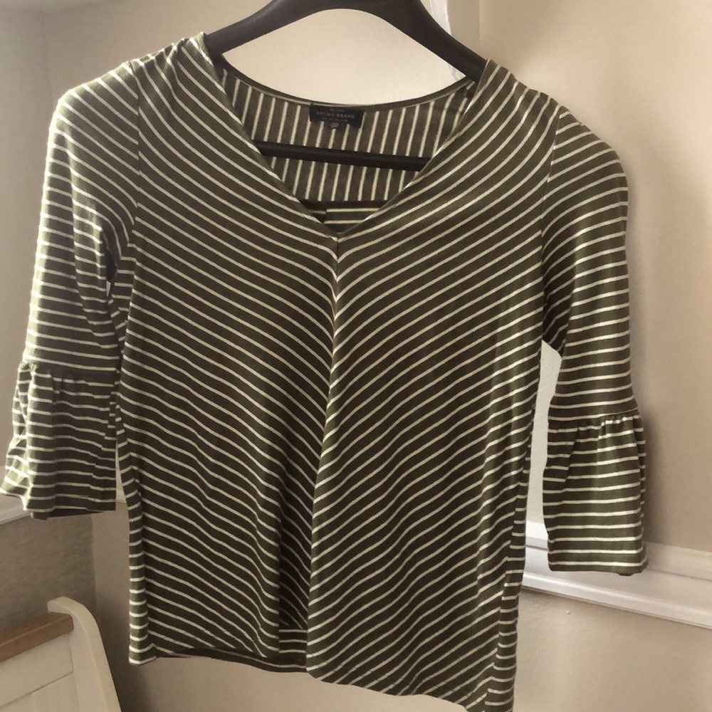 Lucky Brand Olive Green Striped Top Size XS
